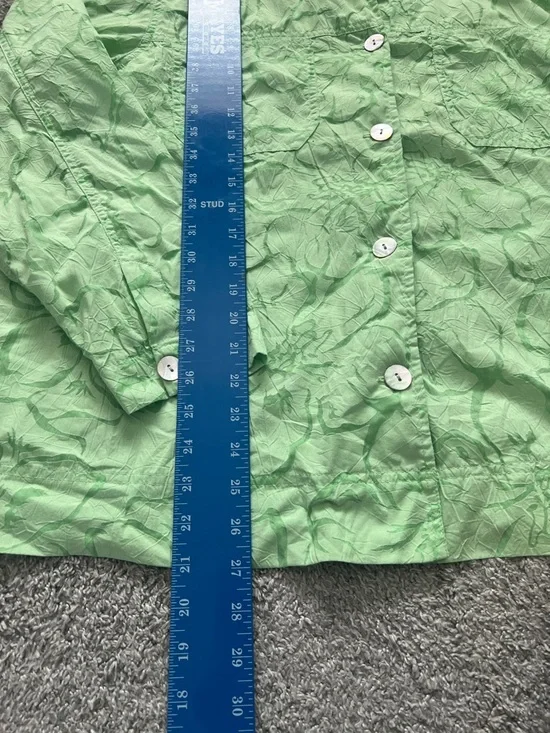 Denim & Co Light Lime Green Textured Button-Down Blouse Sheer Floral Pattern 1X - Picture 6 of 8